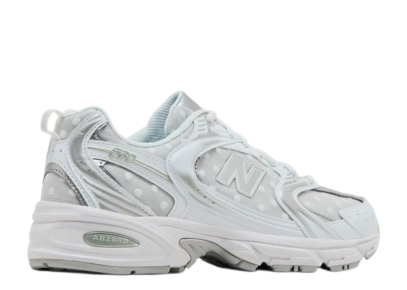 New Balance 530 White/Silver Metallic Polka Dots Unisex Sneakers – U530HFW