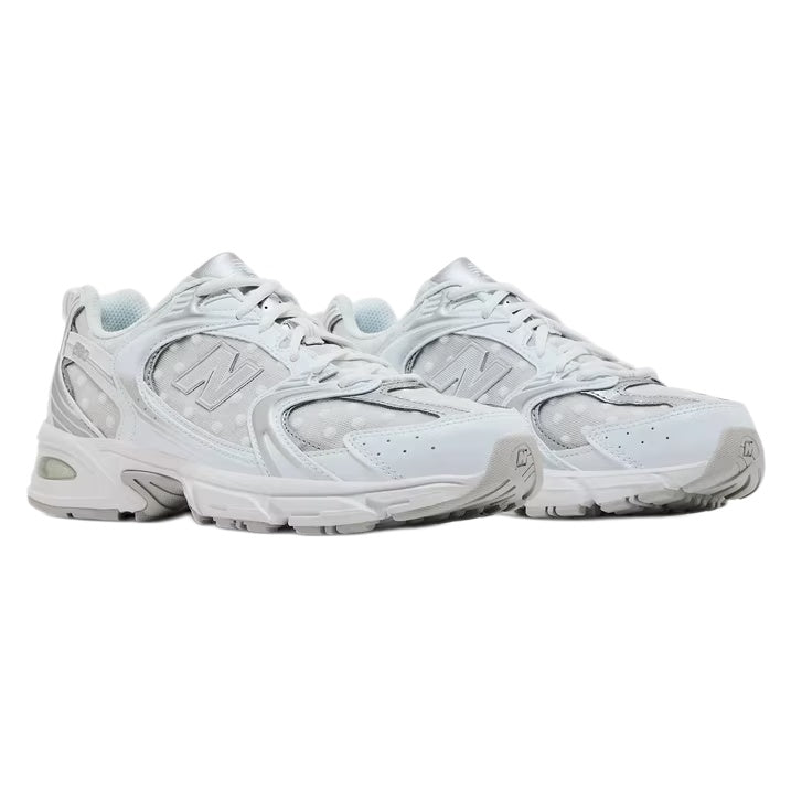 New Balance 530 White/Silver Metallic Polka Dots Unisex Sneakers – U530HFW